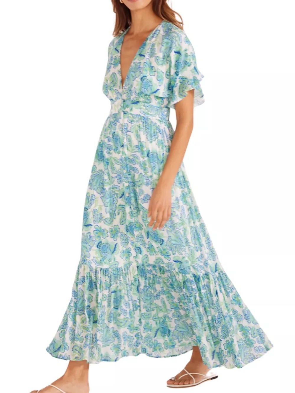 MINKPINK Alessia Flutter Floral V-Neck Maxi Dress XS